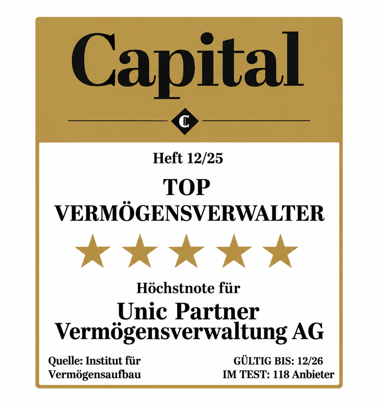 Capital Top-Vermögensverwalter – Höchstnote – 5 Sterne